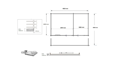 Abri de jardin en bois - 5x3 m + terrasse avec balustrade et avant-toit en bois - 35 m2