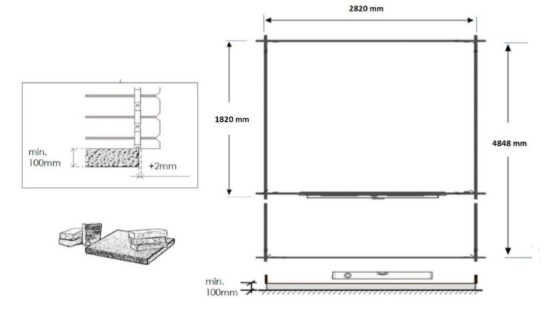 Abri de jardin en bois - 3x2 m + terrasse avec balustrade et avant-toit en bois - 15 m2