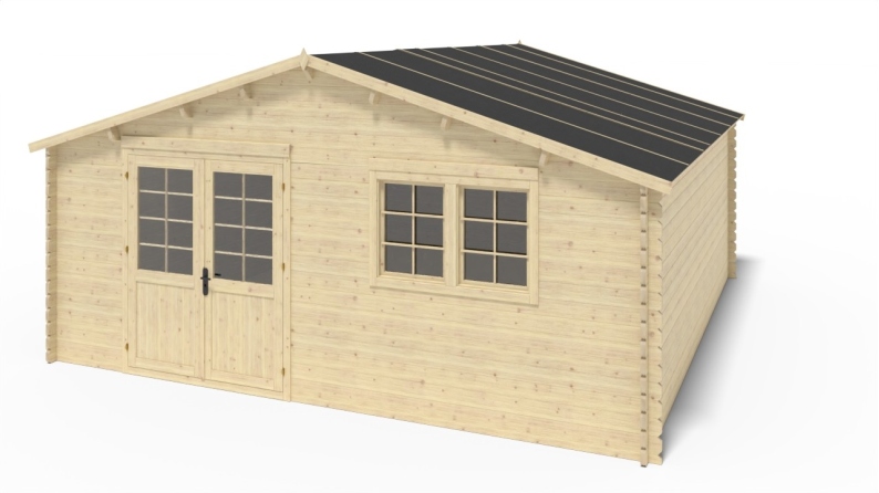 Abri de jardin en bois - 30m2 - 6x5m - Ep. 40mm - Couleur: naturel