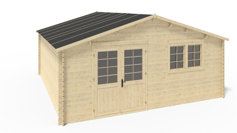 Abri de jardin en bois - 30m2 - 6x5m - Ep. 40mm - Couleur: naturel