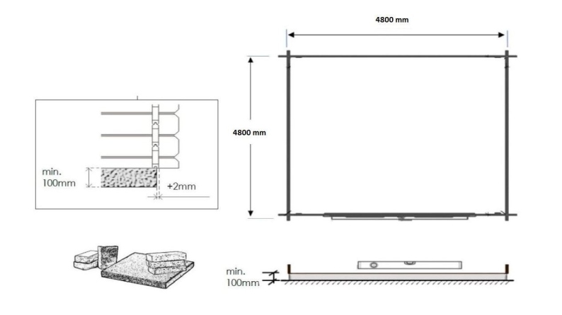 Abri de jardin en bois - 25m2 - 5x5m - Ep. 40mm - Couleur: naturel