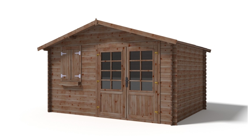 Abri de jardin en bois - 4x3 m + terrasse avec balustrade et avant-toit en bois - 20 m2 - Traité