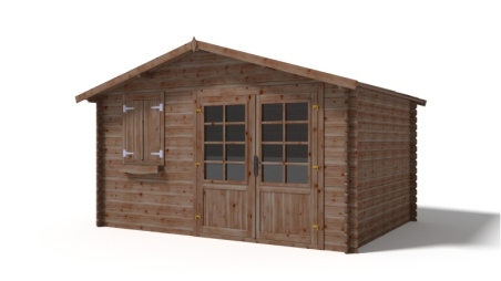 Abri de jardin en bois - 4x3 m + terrasse avec balustrade et avant-toit en bois - 20 m2 - Traité