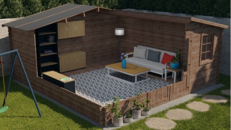 Abri de jardin en bois - 25m2 - 5x5m - Traité - Ep. 28mm - Couleur: marron