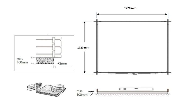 Abri de jardin en bois - 3.61m2 - 1.9x1.9m - Ep. 28mm - Couleur: naturel