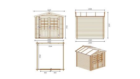 Abri de jardin en bois - 6.25m2 - 2.5x2.5m - Ep. 28mm - Couleur: naturel
