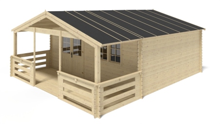 Terrasse en bois avec balustrade pour abri en bois - 12m2 - 6m x 2m - couleur: naturel