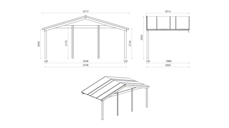 Abri de jardin en bois - 6x5 m + terrasse avec balustrade et avant-toit en bois - 48 m2