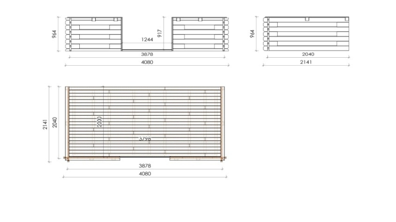 Abri de jardin en bois - 4x4 m + terrasse avec balustrade et avant-toit en bois - 24 m2