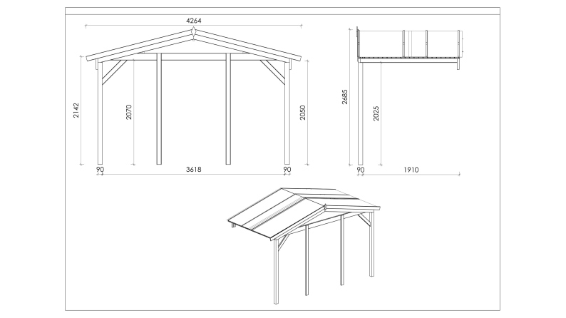 Avant-toit en bois 4x2m pour le chalet de jardin 4m, couleur naturel