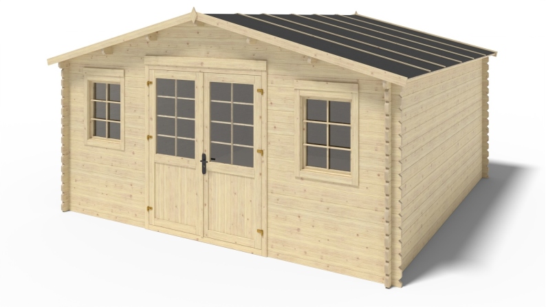 Abri de jardin en bois - 5x5 m + terrasse avec balustrade et avant-toit en bois - 35 m2