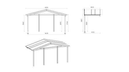 Abri de jardin en bois - 5x4 m + terrasse avec balustrade et avant-toit en bois - 30 m2