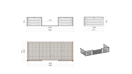 Abri de jardin en bois - 5x4 m + terrasse avec balustrade et avant-toit en bois - 30 m2