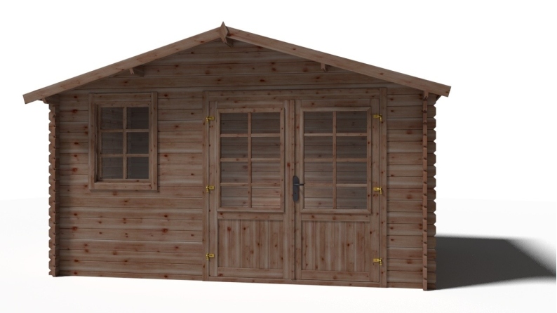 Abri de jardin en bois - 11.7m2 - 3.9x3m - Traité - Ep. 34mm - Couleur: marron