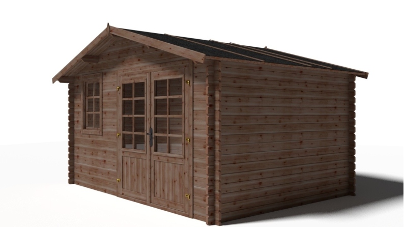 Abri de jardin en bois - 11.7m2 - 3.9x3m - Traité - Ep. 34mm - Couleur: marron