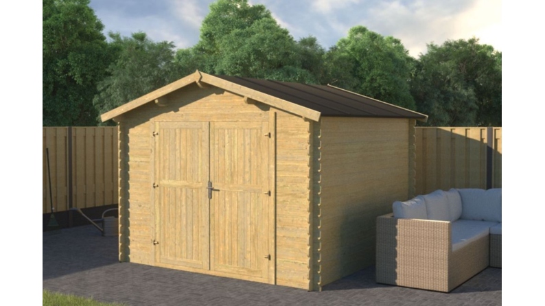 Abri de jardin en bois - 9m2 - 3x3m - Traité - Ep. 28mm - Couleur: vert