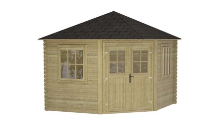 Abri de jardin en bois - 7.3m2 - 3x3m - Traité - Ep. 28mm - Couleur: vert