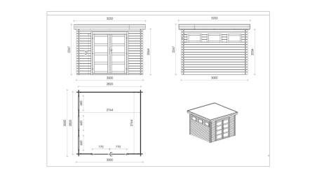 Abri de jardin en bois - 9m2 - 3x3m - Traité - Ep. 28mm - Couleur: marron