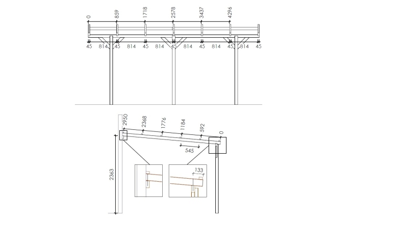 Carport, abri de voiture  3x5.24 m - 15 m2 - adossé 