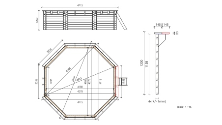 Piscine en bois 4.71x4.72 - H.1.2 m autoportante