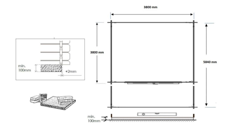 Abri de jardin en bois - 4x4 m + terrasse avec balustrade et avant-toit en bois - 24 m2