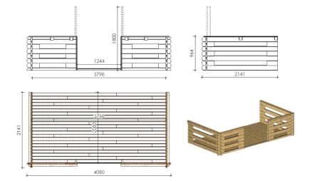 Abri de jardin en bois - 4x4 m + terrasse avec balustrade et avant-toit en bois - 24 m2