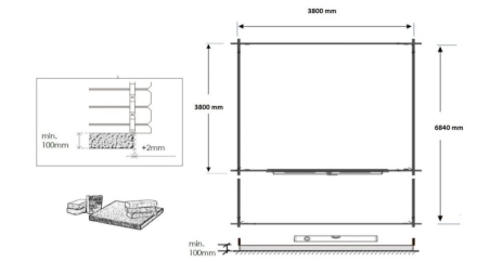 Abri de jardin en bois - 4x4 m + terrasse avec balustrade et avant-toit en bois - 28 m2
