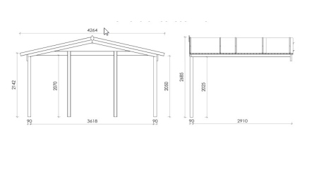 Abri de jardin en bois - 4x4 m + terrasse avec balustrade et avant-toit en bois - 28 m2