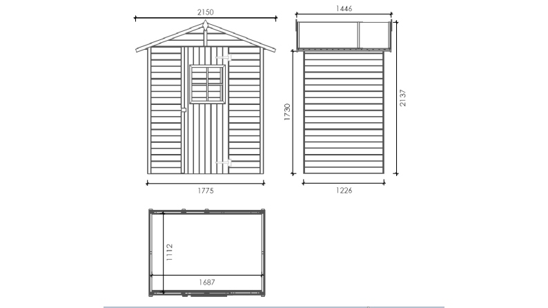 Abri de jardin en bois 2.17 m2 - 1.77x1.23 m - traité - Couleur: vert