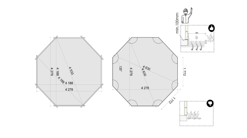 Piscine en bois 4.71x4.72 - H.1.2 m  autoportante
