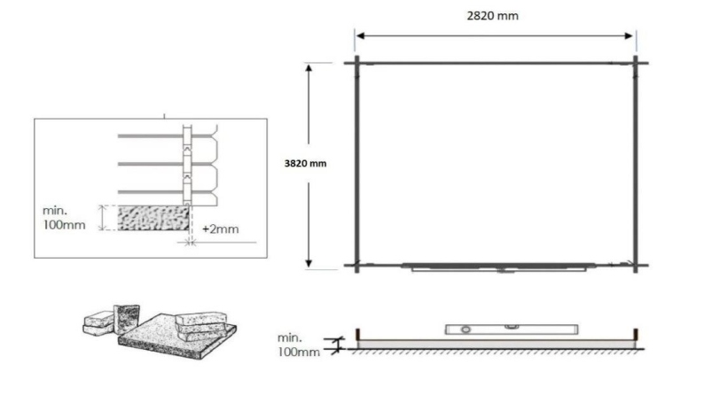 Abri de jardin en bois - 12m2 - 3x4m - Ep. 28mm - Couleur: naturel