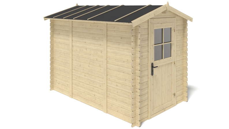 Abri de jardin en bois - 5.7m2 - 1.9x3m - Ep. 28mm - Couleur: naturel