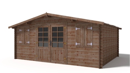 Abri de jardin en bois - 20m2 - 5x4m - Traité - Ep. 28mm - Couleur: marron