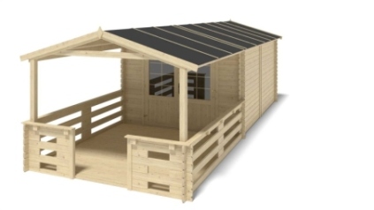 Abri de jardin en bois - 3x4 m + terrasse avec balustrade et avant-toit en bois - 21 m2
