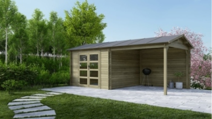 Abri de jardin en bois - 17.4m2 - 5.79x3m - Traité - Ep. 28mm - Couleur: vert