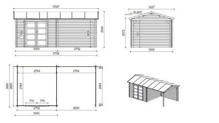 Abri de jardin en bois - 17.4m2 - 5.79x3m - Traité - Ep. 28mm - Couleur: vert