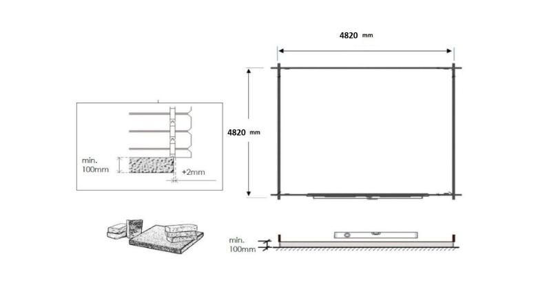 Abri de jardin en bois - 25m2 - 5x5m - Ep. 34mm - Couleur: naturel