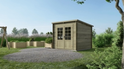 Abri de jardin en bois - 6.25m2 - 2.5x2.5m - Traité - Ep. 28mm - Couleur: vert