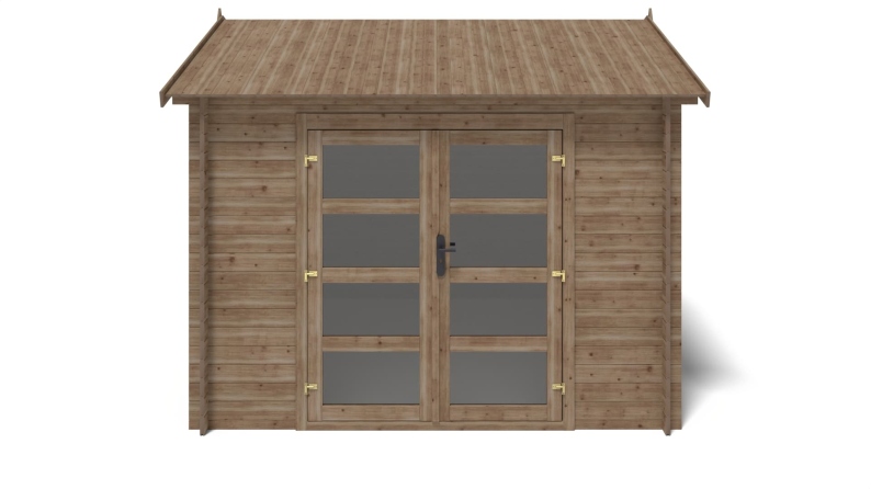 Abri de jardin en bois - 9m2 - 3x3m - Traité - Ep. 28mm - Couleur: marron