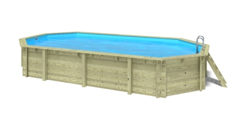 Piscine en bois 8.57x4.57 - H.1.31 m fixations à sceller