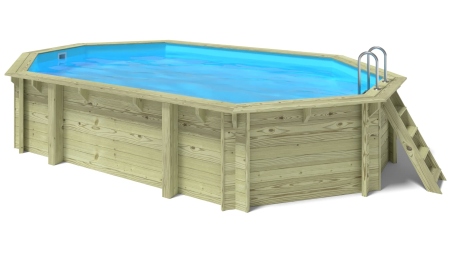 Piscine en bois 6.57x4.07 - H.1.2 m fixations à sceller