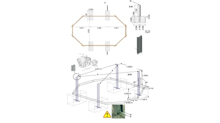 Piscine en bois 6.57x4.07 - H.1.2 m fixations à sceller