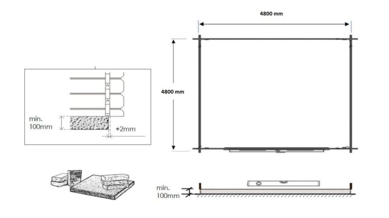 Abri de jardin en bois - 25m2 - 5x5m - Traité - Ep. 40mm - Couleur: vert