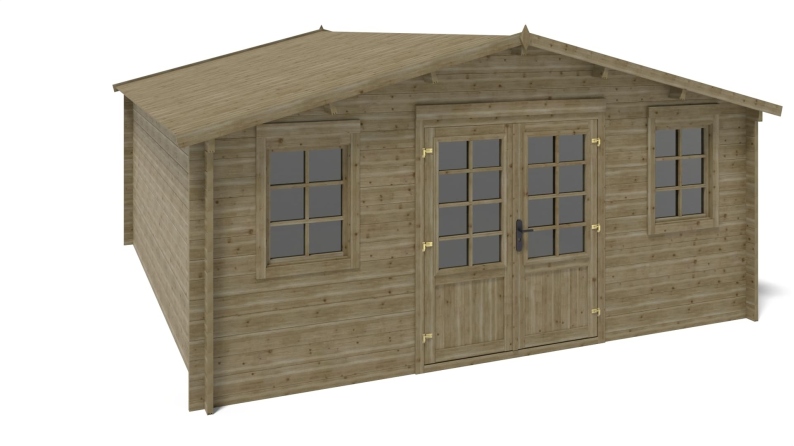 Abri de jardin en bois - 25m2 - 5x5m - Traité - Ep. 40mm - Couleur: vert