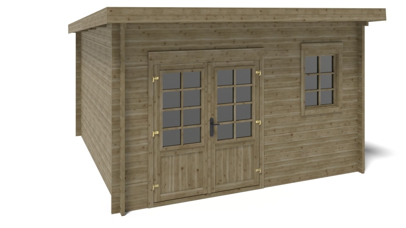 Abri de jardin en bois - 12m2 - 4x3m - Traité - Ep. 40mm - Couleur: vert