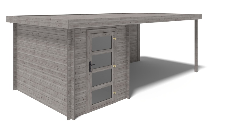 Abri de jardin en bois - 6m2 - 5.84x3m - Traité - Ep. 28mm - Couleur: gris