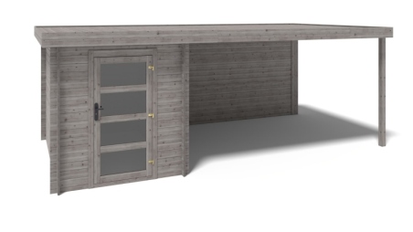 Abri de jardin en bois - 6m2 - 5.84x3m - Traité - Ep. 28mm - Couleur: gris