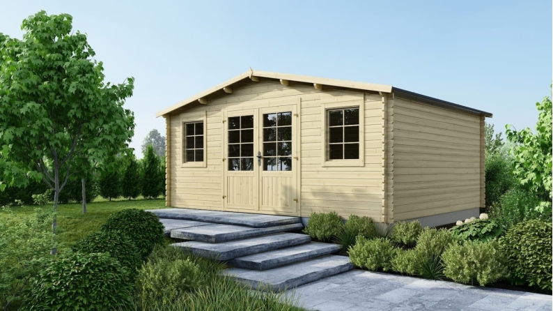 Abri de jardin en bois - 21.42m2 - 5.1x4.2m - Ep. 34mm - Couleur: naturel