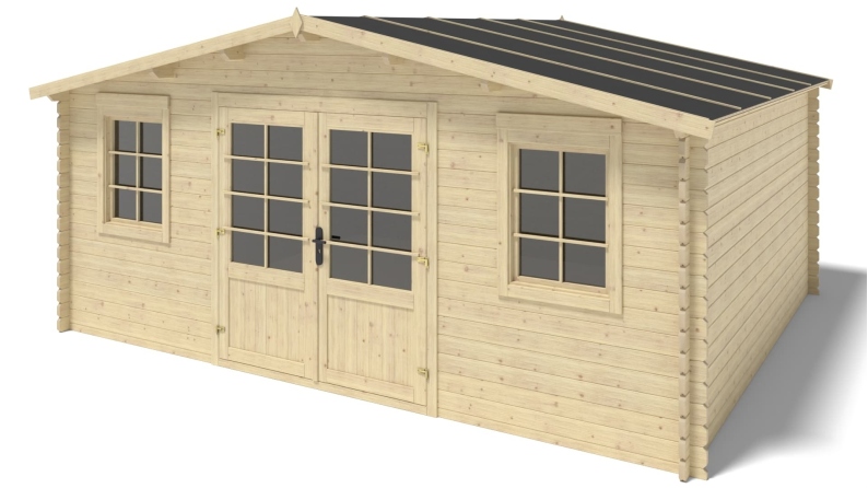 Abri de jardin en bois - 21.42m2 - 5.1x4.2m - Ep. 34mm - Couleur: naturel