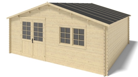 Abri de jardin en bois - 36m2 - 6x6m - Ep. 40mm - Couleur: naturel